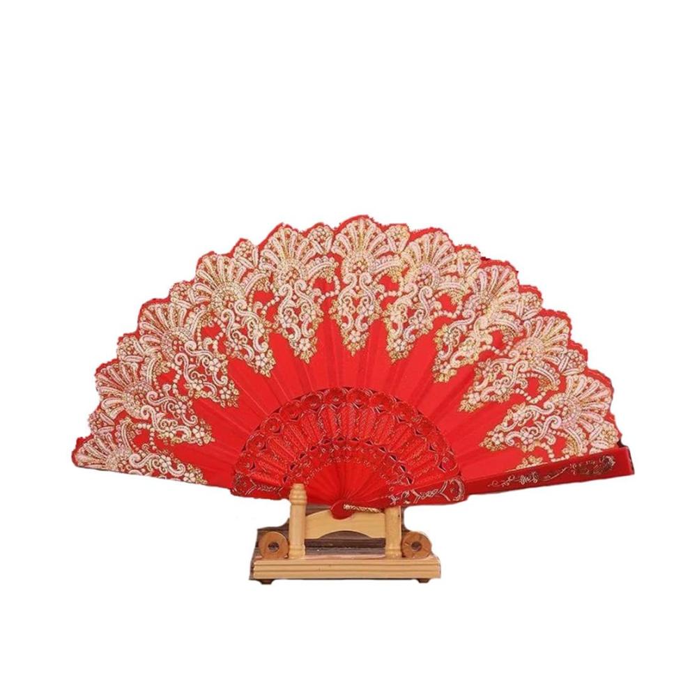 Elegante Zeremonie Handfächer - Vintage Spitze für Hochzeit Tanz & Dekoration - Chinesischer Stil - Faltbar & Stoff - Perfekt für Sommer Halloween & Karneval