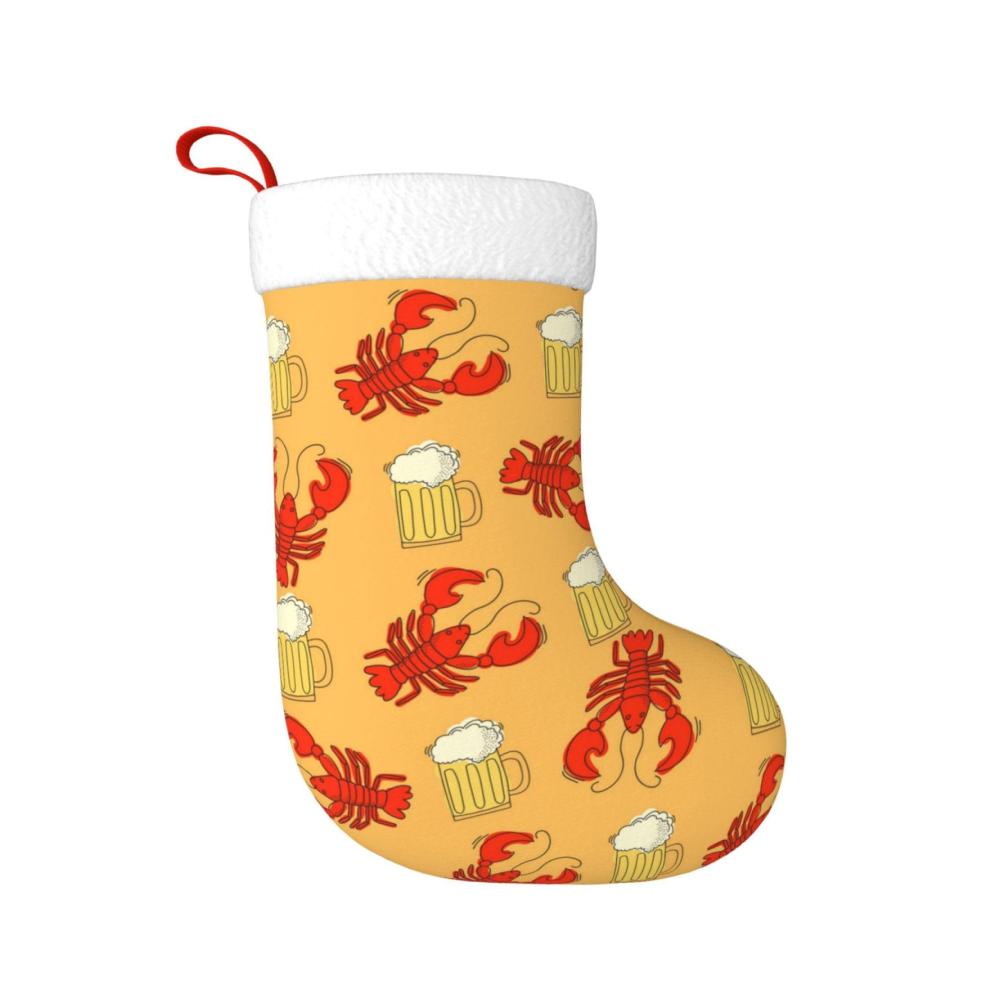 Personalisierter Nikolausstiefel Bier und Langusten Muster | Weihnachtsstrumpf für Familienfeiern | Dekorative Weihnachtsdekoration | Perfekte Ergänzung für festliche Stimmung | Hochwert