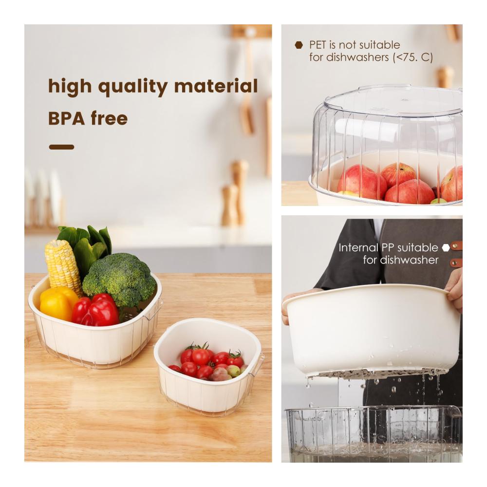 Premium 2-in-1 Siebsets (3er Pack) - Große 8 2 Quart Siebe und Seiher für Küche - BPA-frei doppellagig ideal für Obst Gemüse Nudeln Salat und Beeren - Leicht zu reinigen (weiß