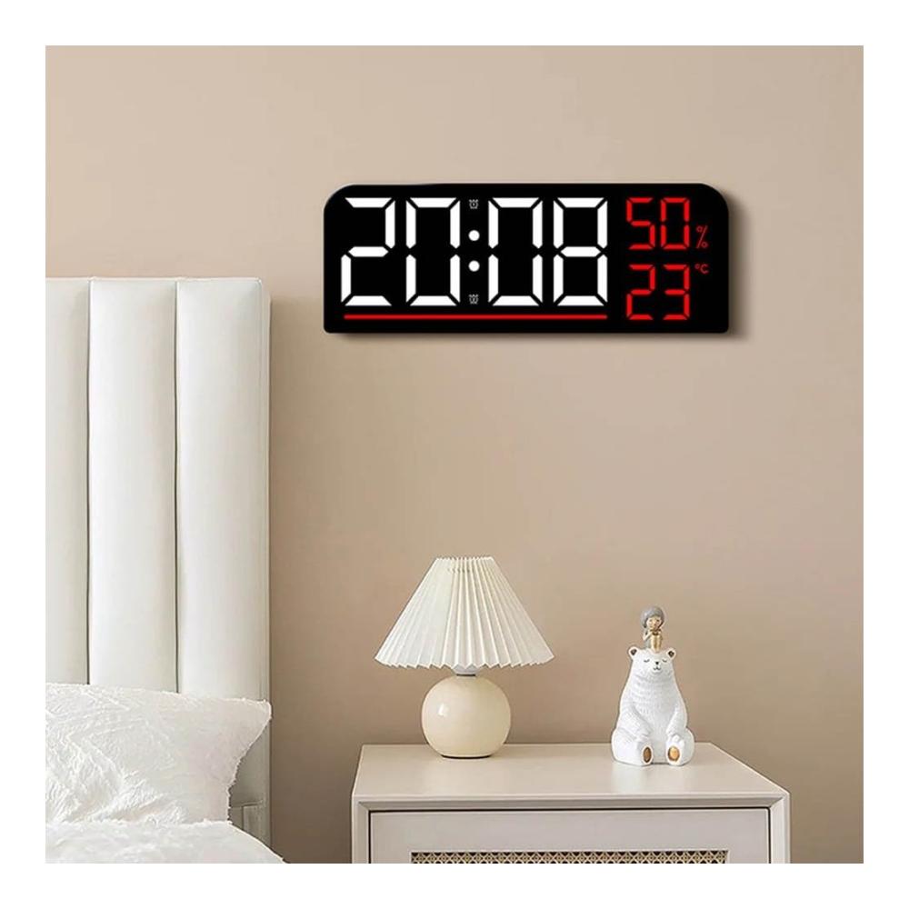 Moderne Wanduhr mit großem LED-Display | Digitale Uhr mit Wecker Temperatur & Luftfeuchtigkeit | Ideal für Zuhause Schlafzimmer Küche Fitnessstudio & Büro | Stil