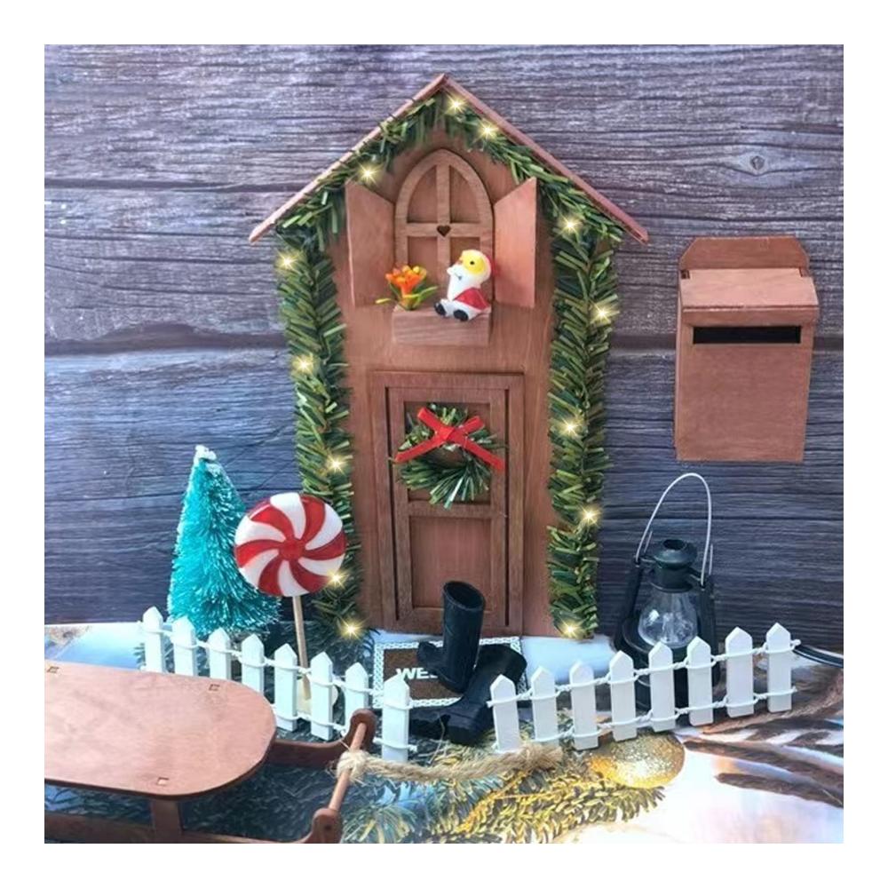 Dänische Miniatur Feentür mit LED-Beleuchtung – Zauberhafte Weihnachtsdeko für Kinderzimmer – Holz Wichteltür Set mit Ziers