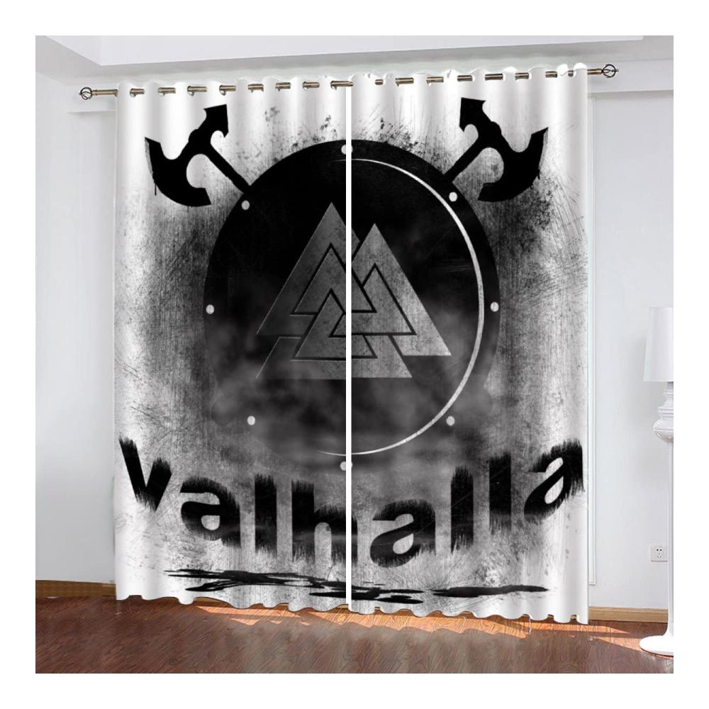 Premium Blickdichte Gardinenschals - 2er Set Wikinger Vorhang Verdunkelung für stilvolle Wohnräume - Modernes Design für Schlaf- und Kinderzimmer - 200x160cm Ösenschal
