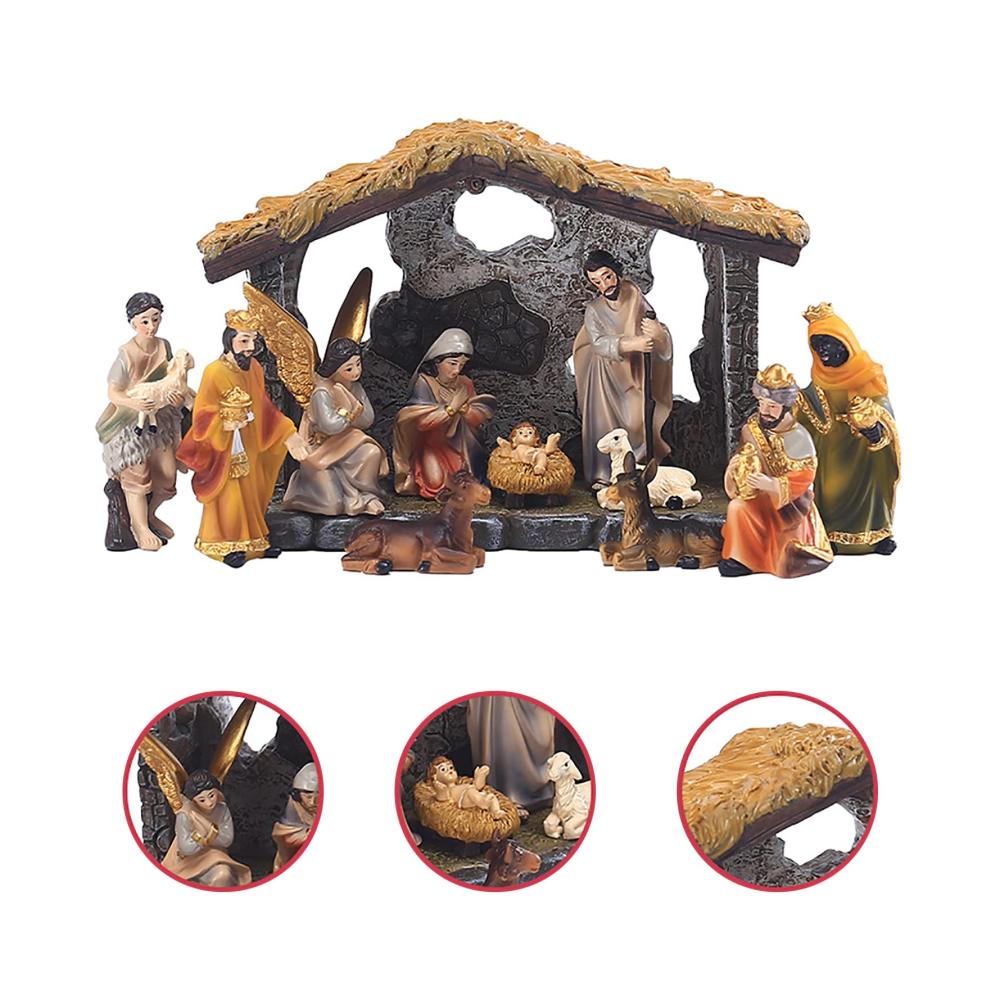 Tischkrippen Weihnachtsdekoration Umfangreiche Weihnachtskrippe Sets mit 11 Figuren für eine festliche und religiöse Tischdekoration. Ideal für Weihnachten