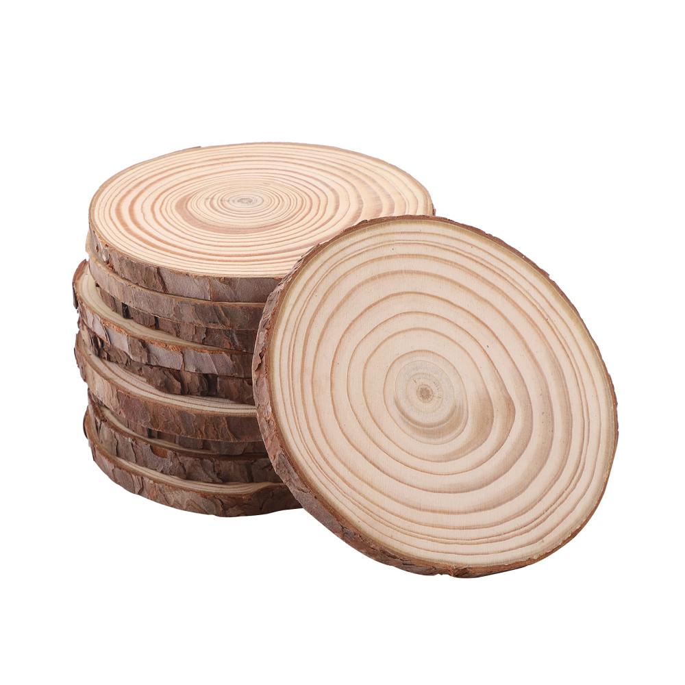 Natürliche Holzscheiben 10 Stk. Ø12-13cm - Bastelscheiben aus unbehandeltem Holz für DIY-Projekte Holzwerken Dekoration - Runde Baumscheiben mit Rinde