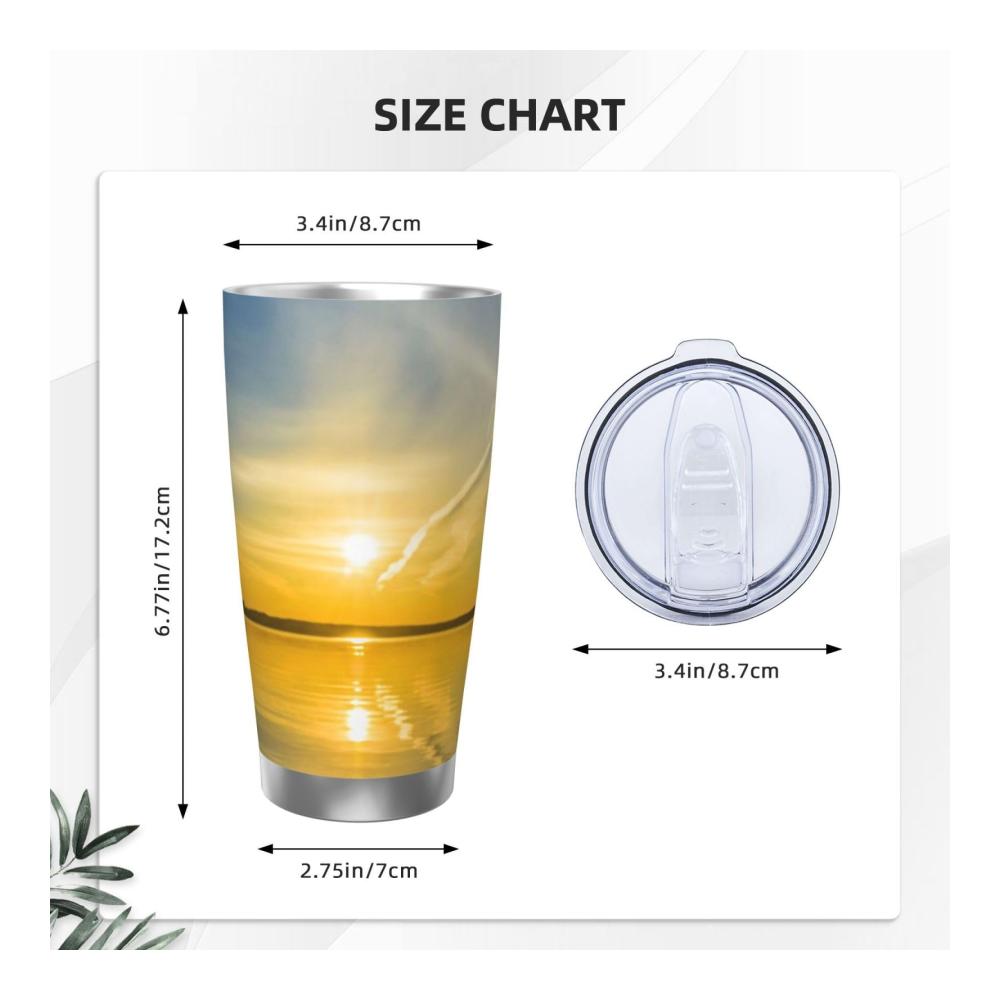 Doppelwandiger Edelstahlbecher 20oz | Isolierter Reisebecher mit Deckel & Strohhalm | Perfekt für heiße & kalte Getränke unterwegs | Wiederverwendbarer Becher für Autohalter | Sonnenaufgangs-Horizont Design | Ideal für Tassen & Becher Liebhaber