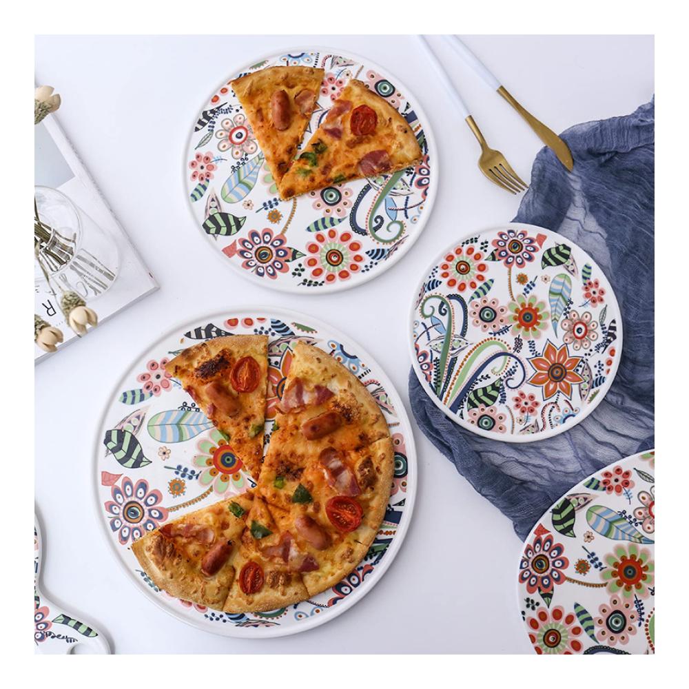 Bunte Salatteller aus Porzellan – Spülmaschinengeeignete Speise-Teller Set mit Flache Kuchenteller Dessertteller & Frühstücksteller 30 cm - Geschirr für Matt Teller Keram