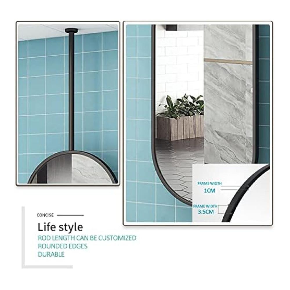 Erleben Sie Eleganz und Praktikabilität mit unserem Ovalen Rasierspiegel - Schwarzer Metallrahmen Hängend oder an der Wand im Badezimmer Schlafzimmer oder Waschraum. Perfekt für Make-up und Kosmetik verleihen Sie Ihrem Raum einen Hauch von Luxus
