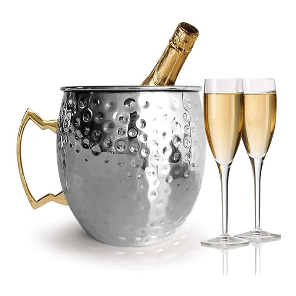 Wein- & Sektkühler BERTY·PUYI Edelstahl gebürstet Eiskübel-Eimer mit Griff – Luxuriöser Kühlbehälter mit Geschenkbox für erfrischende Momente