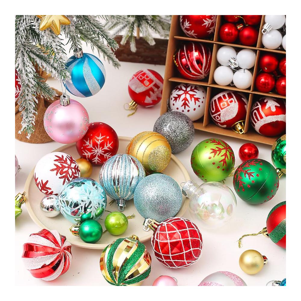 Bruchsichere Weihnachtskugeln - 42er Set Christbaumkugeln 3/6cm mit Kiefernzapfen Ornamenten für festlichen Weihnachtsbaum - Bedruckte Deko-Kugeln in Rot/Grün/Weiß