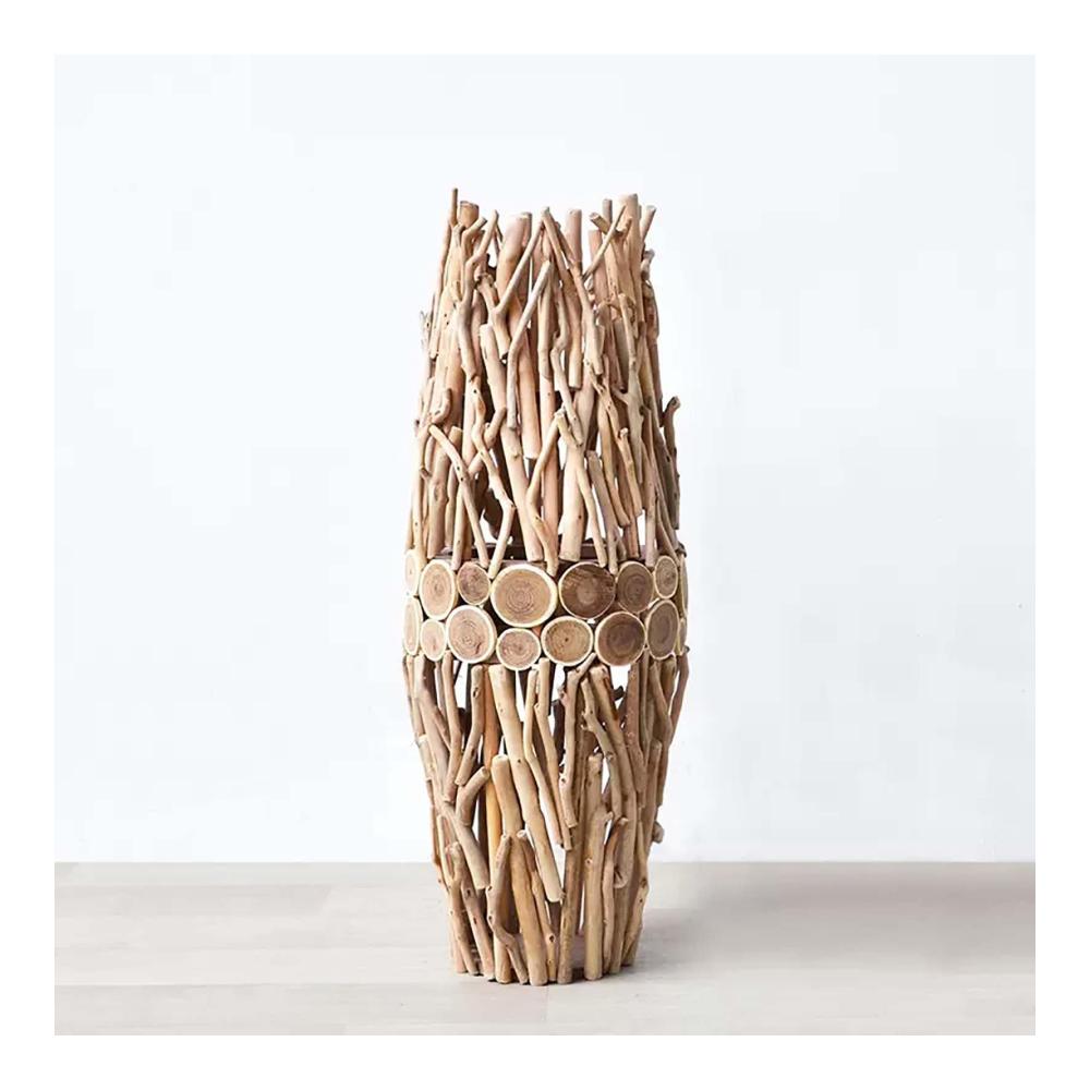 Elegante Glas-Bodenvase aus Massivholz für das Wohnzimmer - 64 cm hoch China-Stil Dekoration stilvolle Blumenvase für beeindruck