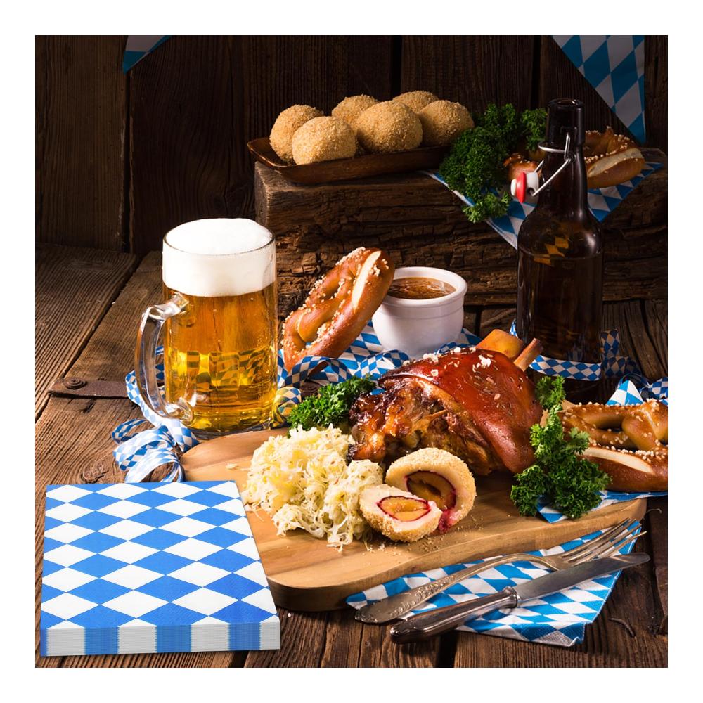 Servietten Wentsent 40 Stück Oktoberfest Bayrisch Motivservietten Blau-Weiß Kariert für Bierfest & Gastronomie 33x33cm - Deko Tischdeko Party