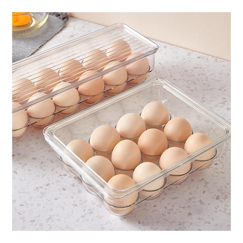 Eierbecher Deluxe 2er-Pack Kühlschrank Eierbehälter mit Deckel und Griff - 12er Klare Stapelbare Kunststoff-Eierschalen für Perfekte Aufbewahrung und Organisation - Einfach Frische Eier Genießen