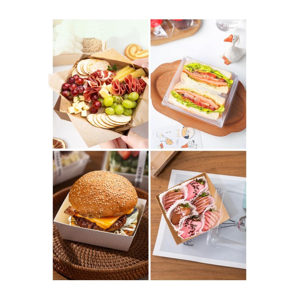 Praktische Kuchenbehälter & Lebensmitteltransportboxen - CoKeeSun 30er Set Pappe 12cm mit Transparentem Deckel Backpapier & Aufkleber Ideal für Cupcakes Sandwiches Macarons - Take Away Option (Weiß