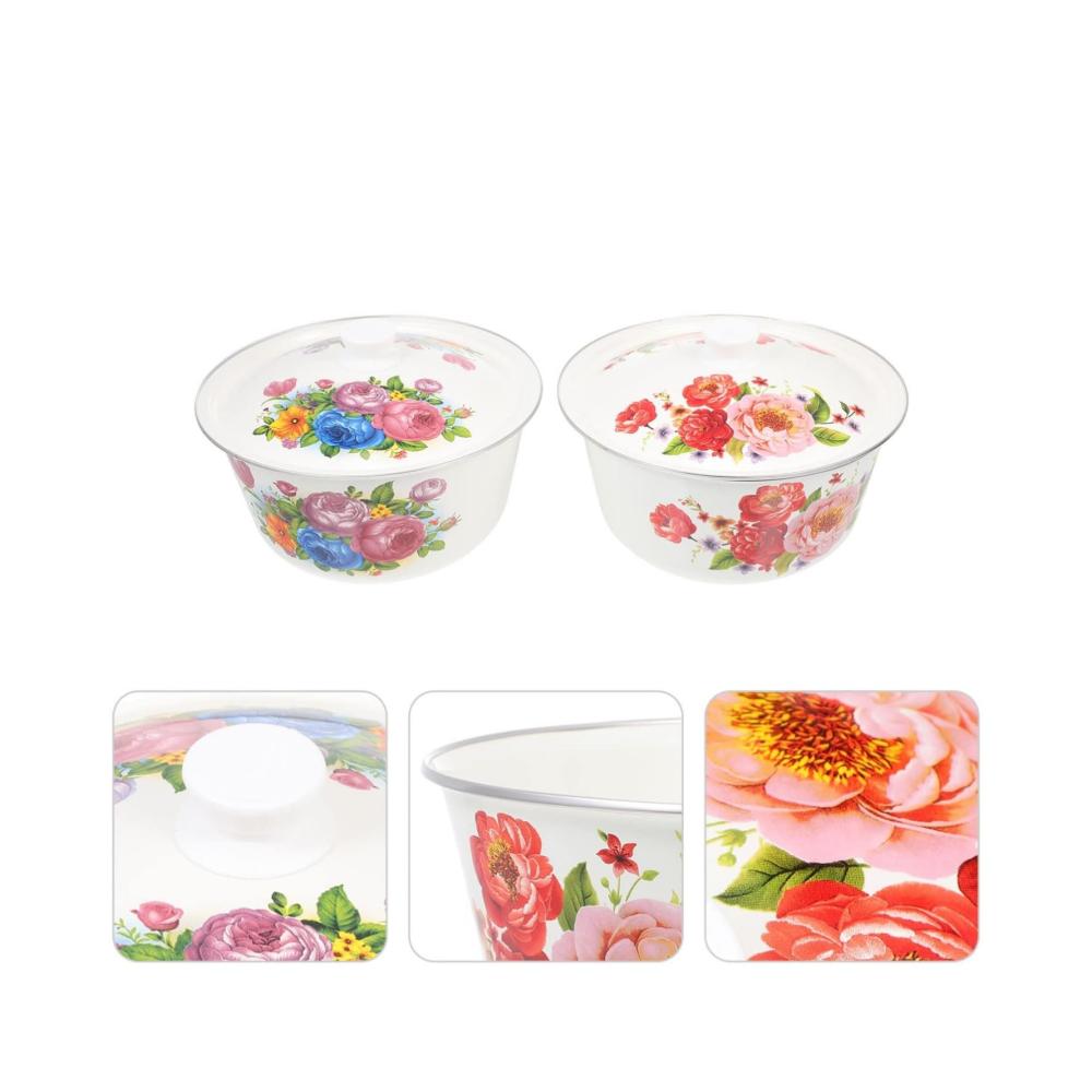 Entzückende Retro-Emaille Rührschüsseln - 2er Set | Große Suppenschüsseln mit Blumenmuster | Perfekt für Teig & Nudelsalat | Vintage Küchenaccessoire