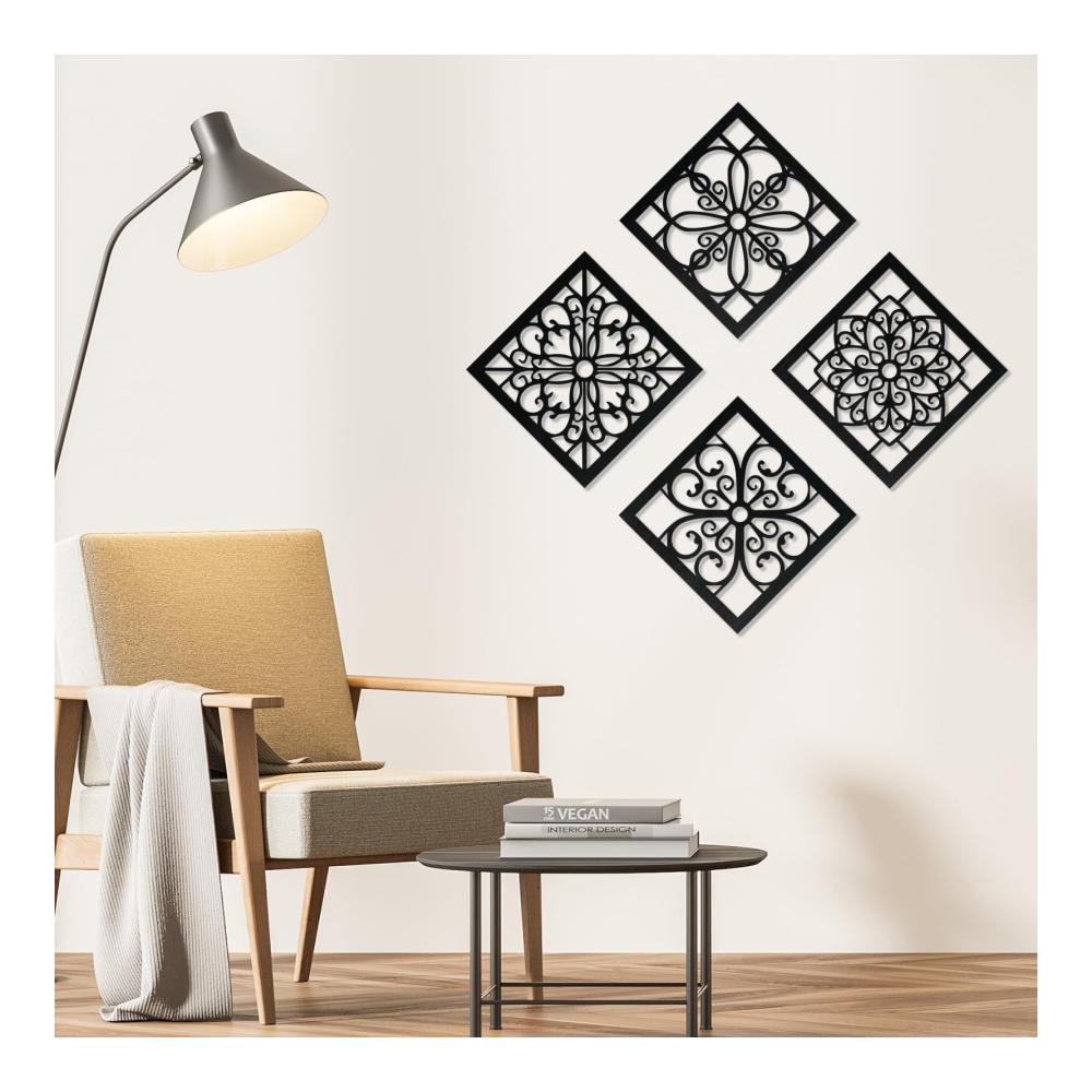 Entdecken Sie Eleganz 4er-Set Rustikale Wandskulpturen - Boho-Stil Wanddekoration aus Holz - Vintage-Charme für Küche Wohnzimmer Schlafzimmer und mehr