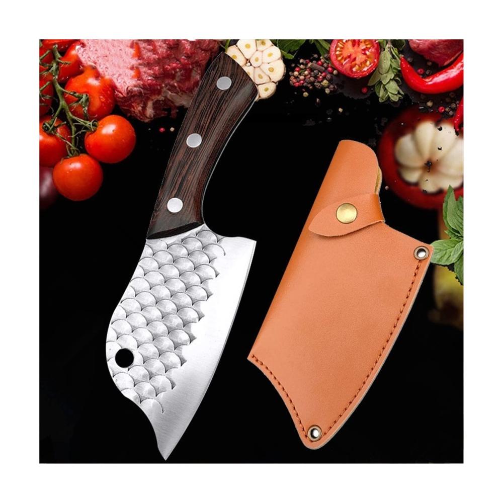 Premium Kochmesser Set aus geschmiedetem Edelstahl | Handgefertigte Traditionelle Messer mit Holzgriffen | Perfekt für Profi- und Hobbyköche | Inklusive Fleischslicer und Metzgermesser | Stilvoll und funktional (Farbe Stil 03