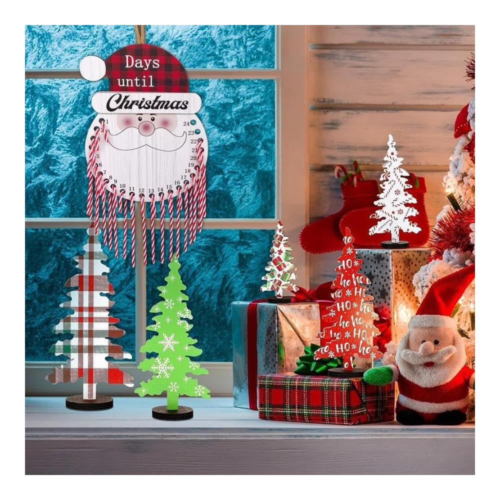 Dekorativer Adventskalender Holz Weihnachtsmann Xmas Countdown Kinder Geschenke Hängende Dekoration - Weihnachtszauber für Zuhause