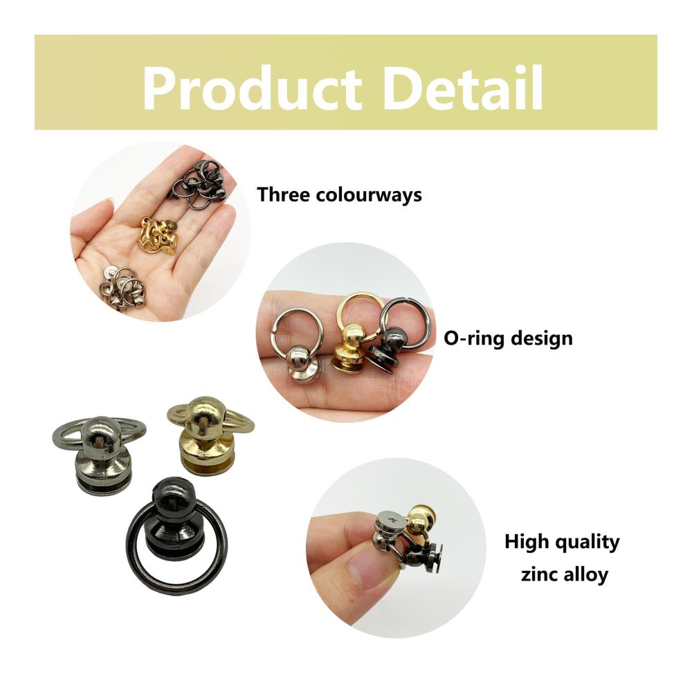 Hochwertiges Zubehör-Set 60 Stück Schraubverschluss Leder Nieten Niet Stud mit Ring für Geldbörse Telefonhülle Handtasche und mehr. Metallknopfnieten für stilvolles Design