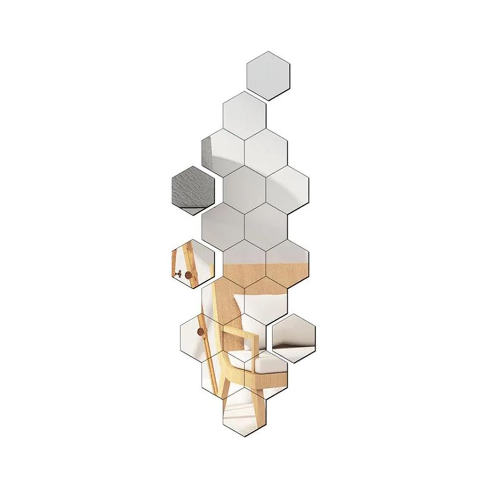 12er Set Selbstklebende Hexagon Spiegel Mosaikfliesen | Dekorative Wandfliesen für Badezimmer und Wohnzimmer | DIY Home Decor | Schwarz 80x70x40mm