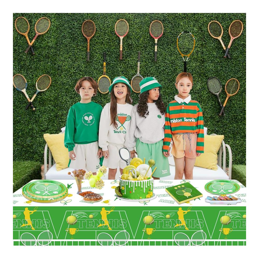 Tennis Geburtstag Party Zubehör Set für 20 Gäste - Inklusive Speiseteller Servietten und Tischdecke - Perfekte Dekoration für Männer Frauen und Kinder - Sport Themed Party Artikel