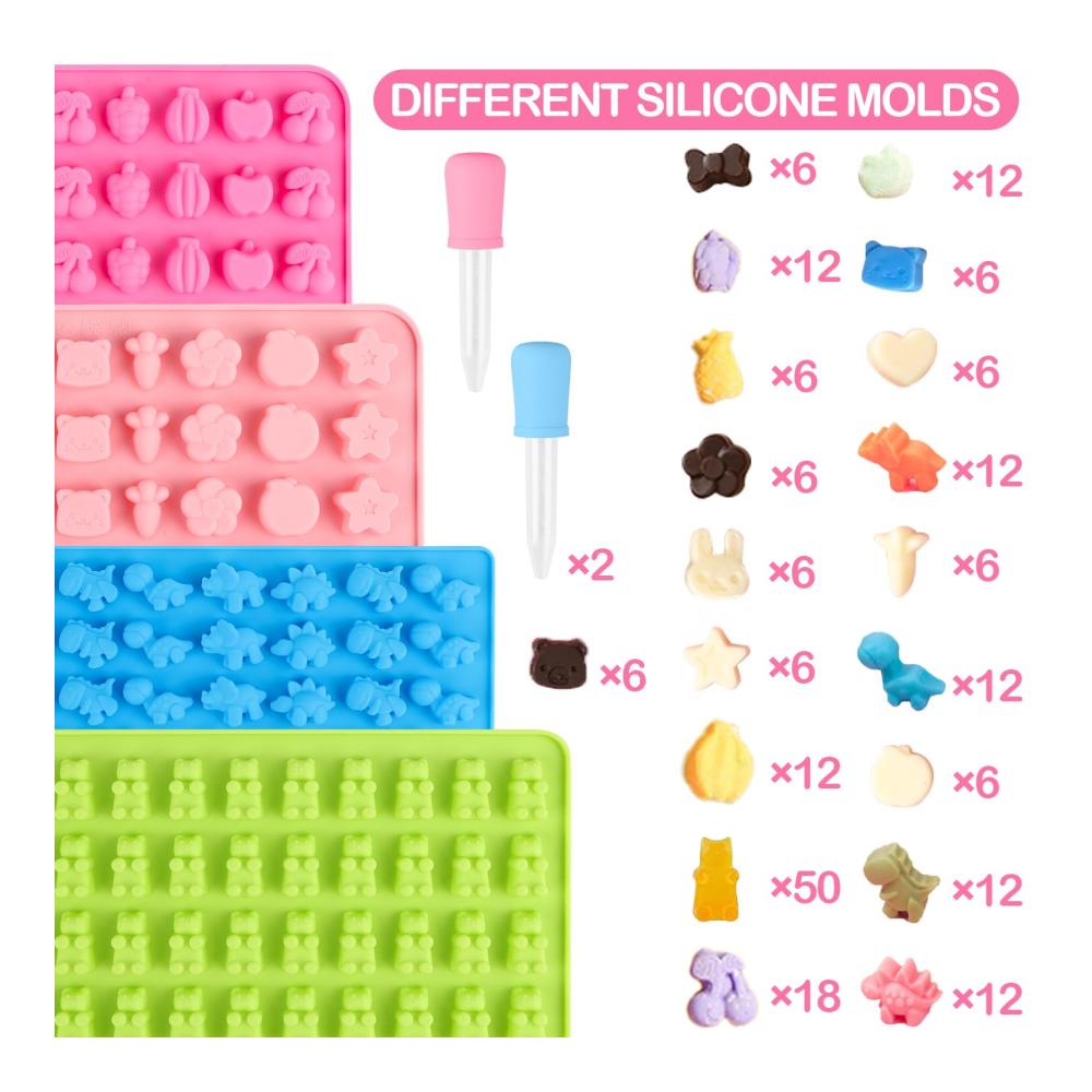 Erstellen Sie köstliche Leckereien! Schokoladenformen Set – 4 Stück Dinosaurier Silikonformen für Süßigkeiten Bonbons und mehr. Inklusive 2 Pipetten für präzises Gießen. Perfekt für Schokolade Gelee und