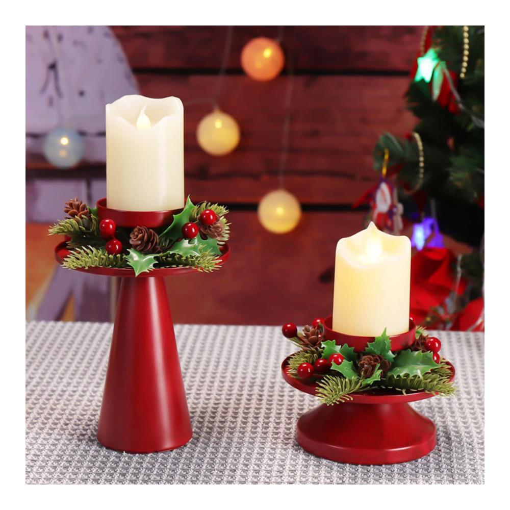Stilvolles Set mit 2 roten Weihnachtskranz-Kerzenhaltern in Glas für festliche Anlässe | Dekorative Kerzenständer für Hochzeiten Feiertage & mehr