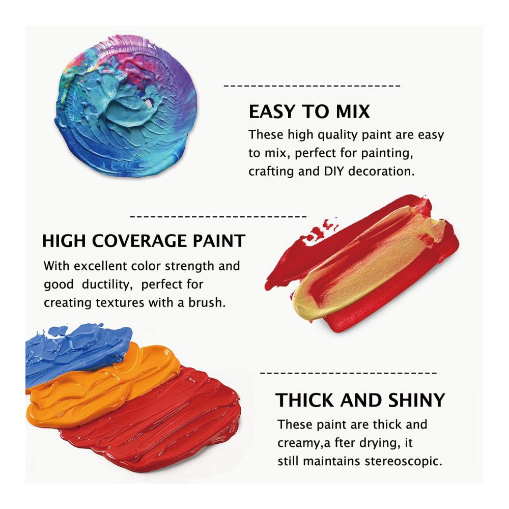 Hochwertiges Acrylfarben Set - 16 Tuben 36ml | Bastelfarben inkl. Pinsel und Mischpalette | Ungiftige Acrylfarben für Papier Stein & Holz | Farben & Lacke