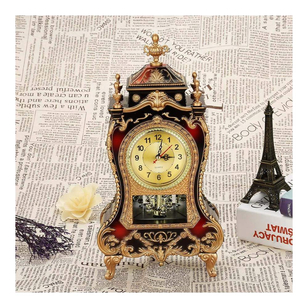 Vintage Cogsworth Tischuhr - Dekorativer Schreibtisch-Wecker im antiken Stil für Zuhause oder Hotel - Braunrot - Perfekte Ergänzung für jeden Tisch