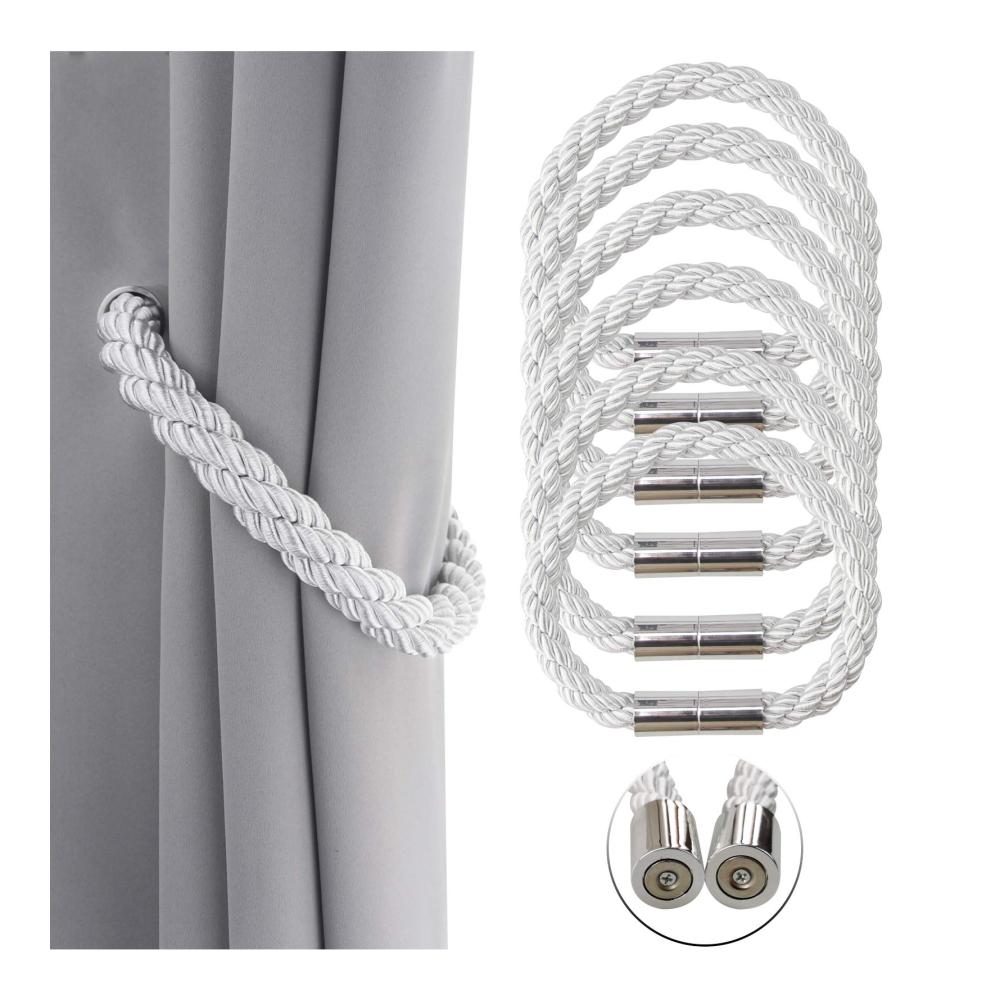 6er-Pack Magnetische Vorhang-Raffhalter - Stark haftend - Kein Bohren nötig - Praktisches Zuhause-Dekor - Halten Sie Ihre Vorhänge stilvoll zurück - Weiß - Inklusive