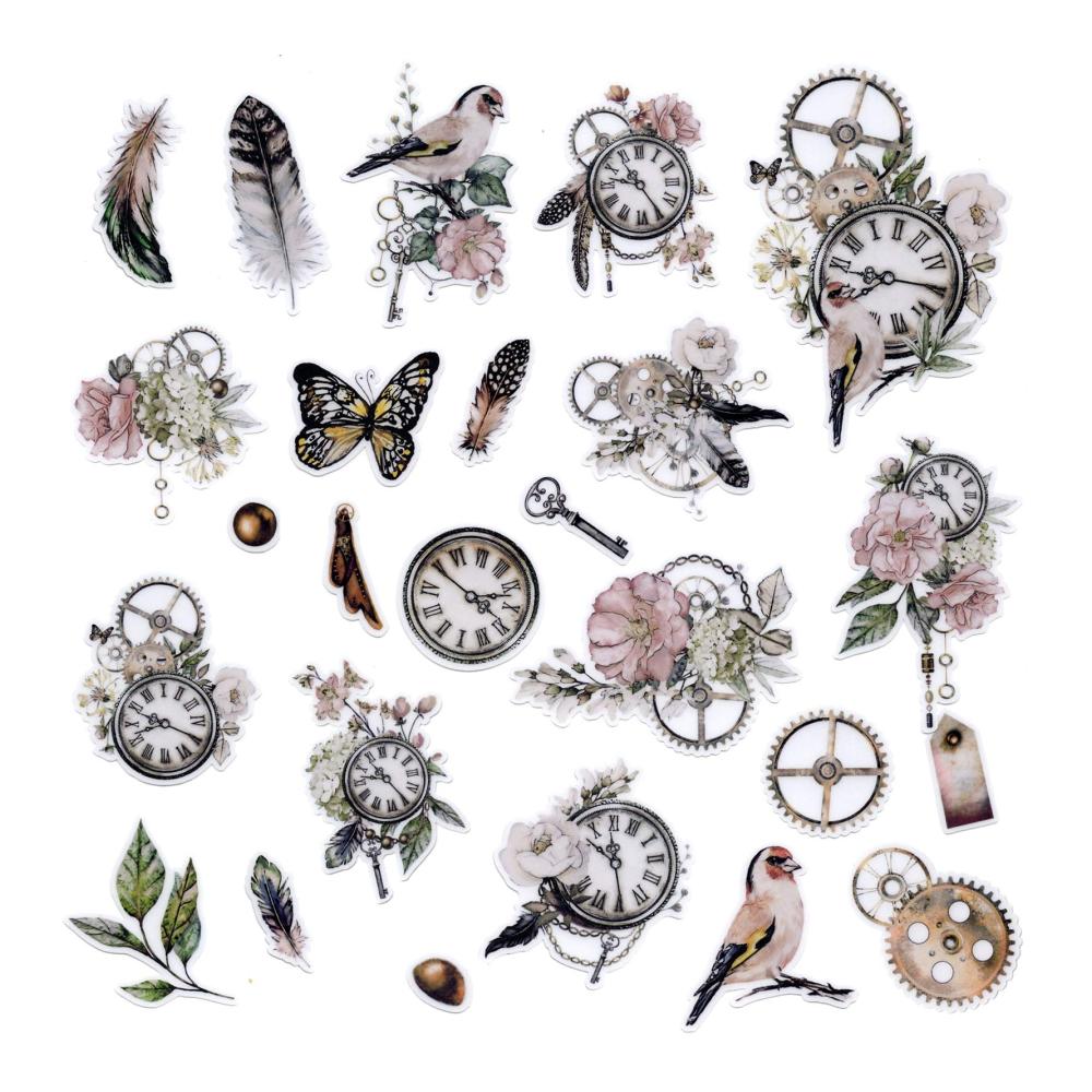 Aquarell Vintage Retro Blume Vogel Uhr Botanischer Planer Sticker Set - DIY Scrapbooking Dekor Aufkleber für Tagebuch Notizbuch Kalender & mehr - Perfekte Geschenkidee für Kreative