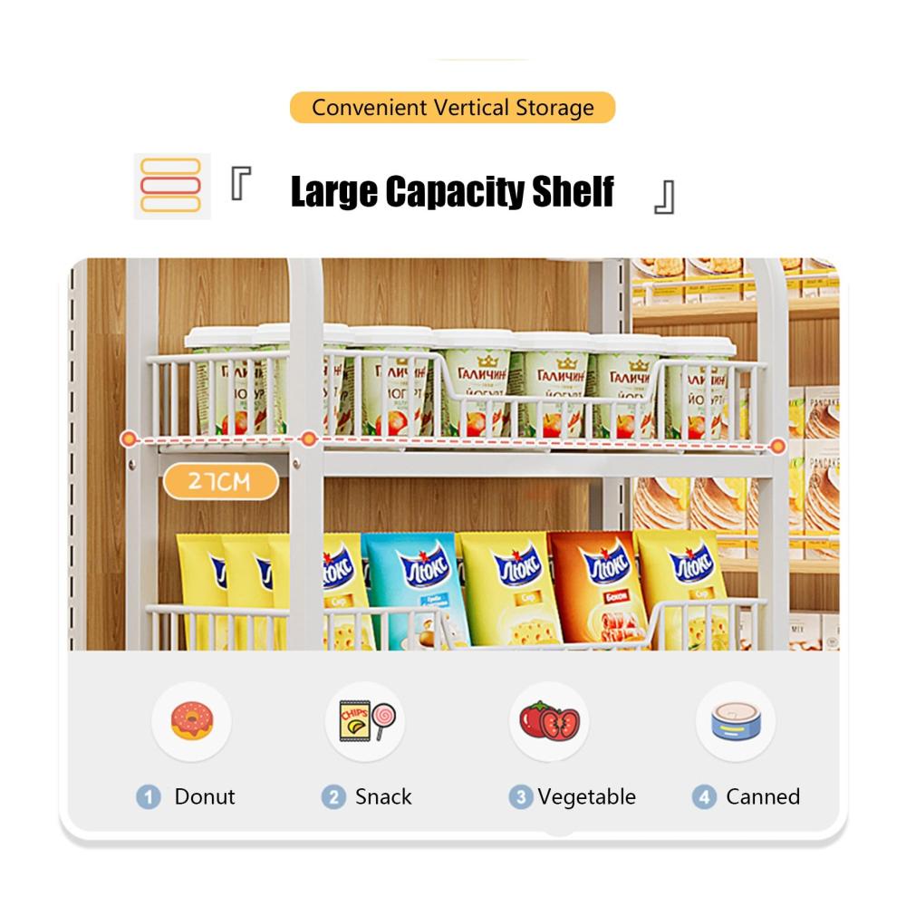 Effiziente Küchenorganisation 4/5-stufiger Metallregal-Ständer mit Haken für Snacks Obst und Gemüse. Platzsparende Aufbewahrungslösung für die Speisekammer. (Farbe Schwarz Größe 4 Tier 50x27x146cm