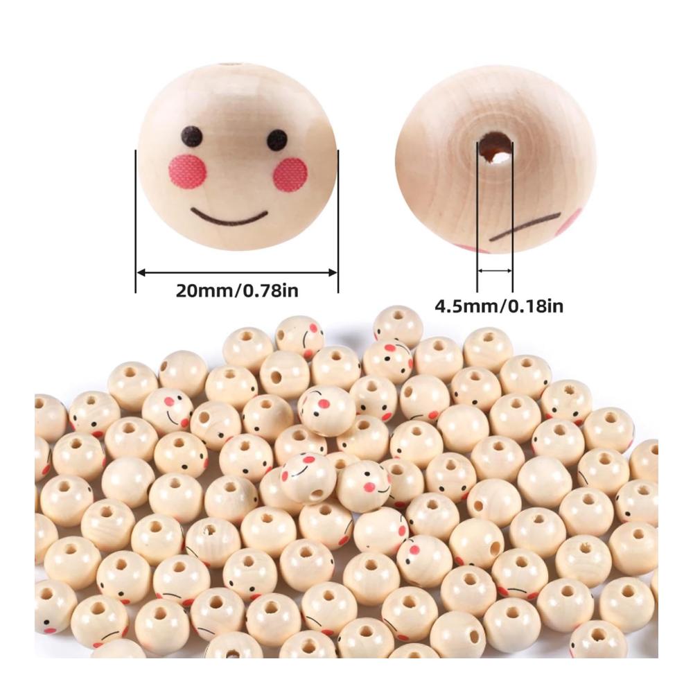 Perlenweben-Zubehör 100 Stück Natürliche Runde Holzperlen 20mm mit Löchern - Ideale Bastelperlen für DIY Handgefertigte Dekorationen. Entdecken Sie Smiley Holzperlen und mehr