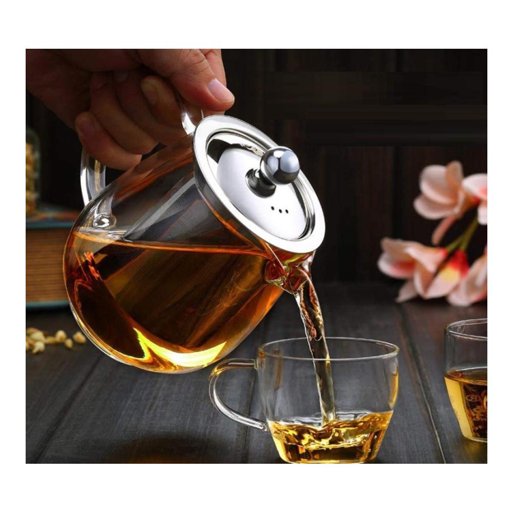 Exklusives 15-teiliges Teeservice-Set Elegante Teekanne aus hitzebeständigem Glas (850 ml) mit integriertem Sieb für aromatischen Genuss - Perfekt für stilvolle Teestunden zu Hause