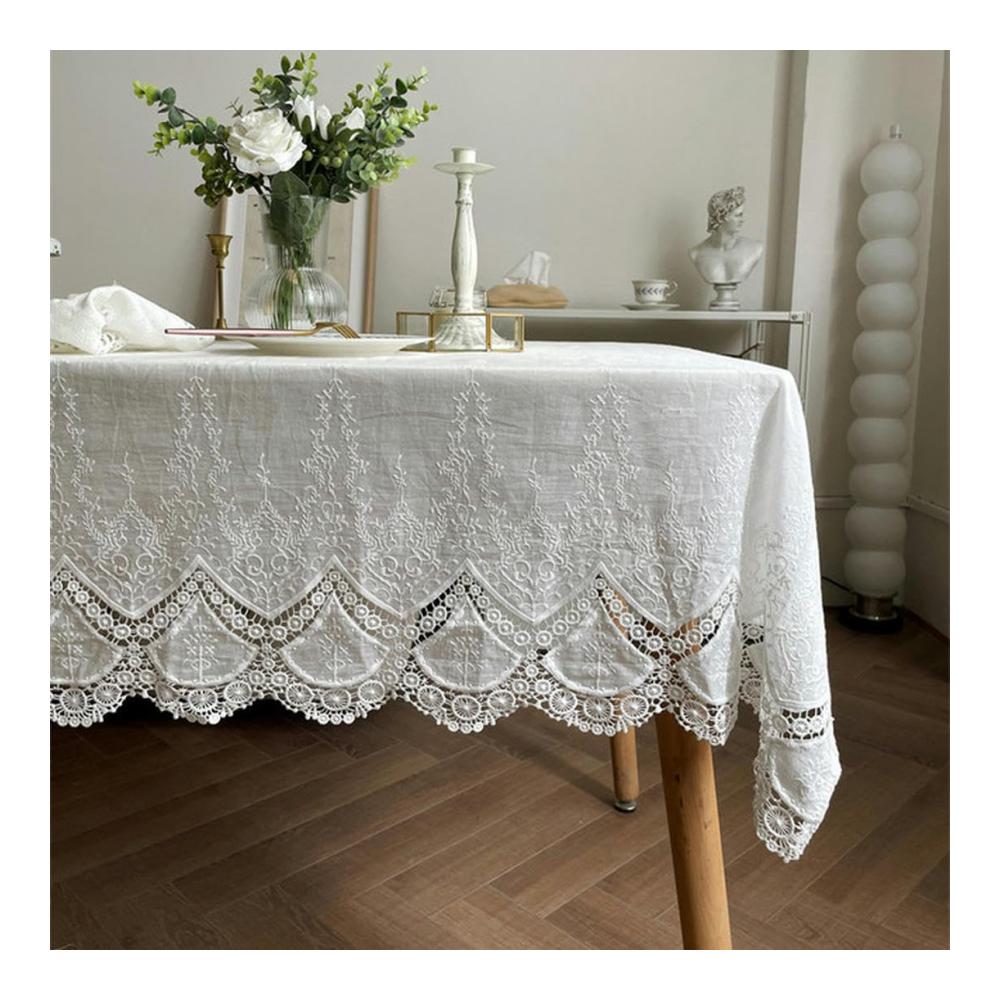 Edle Baumwoll-Tischdecke mit zarter Stickerei für stilvolle Küchendeko - Perfekt für Zuhause Partys und Hochzeiten - Tischdecken & Küchentextilien