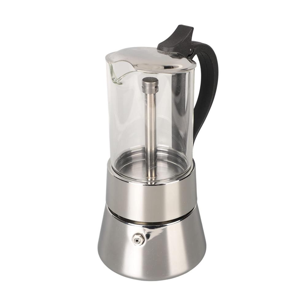 Erstklassiger Espressokocher Klassische italienische Kaffeemaschine für 4 Tassen | Edelstahl Moka-Kanne mit Kristallglasplatte