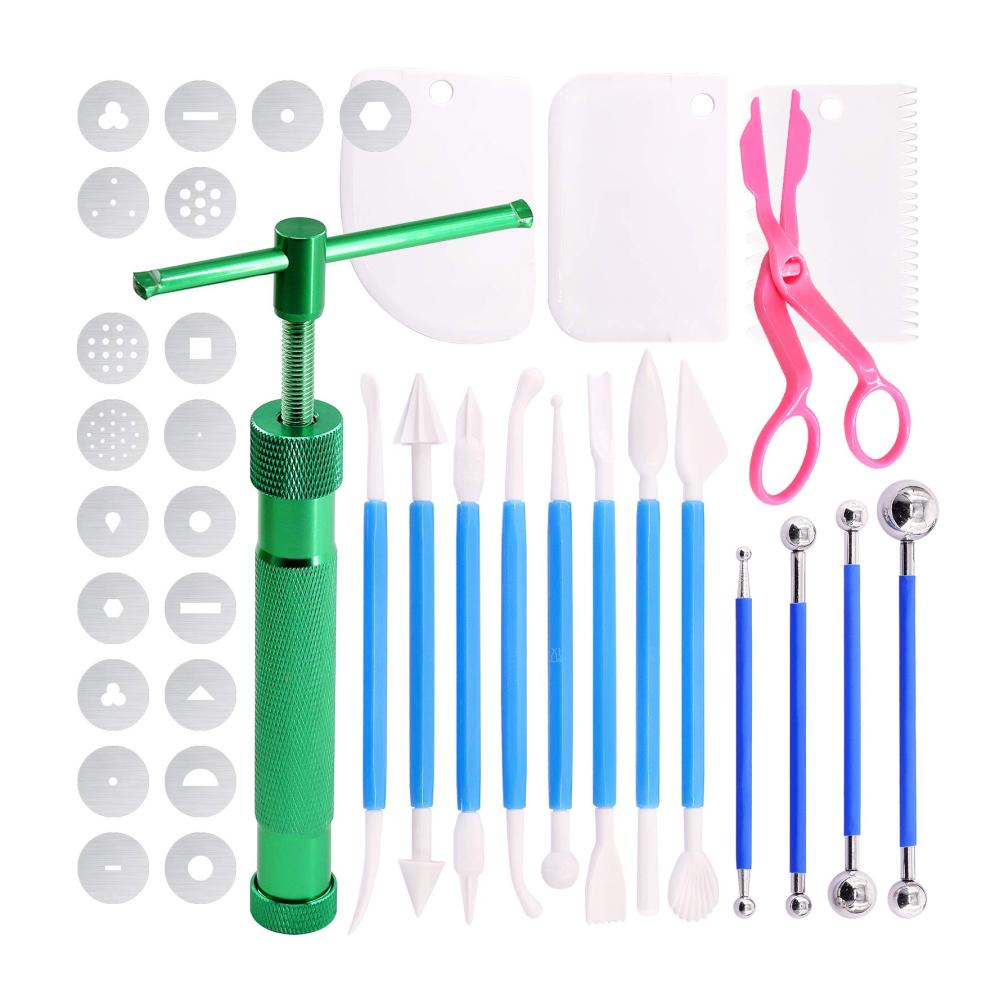 Entdecken Sie die Magie des Modellierwerkzeugs! Swpeet Extruderpistole für Fondant Zuckerpaste Ton und mehr - Kreative Kuchendekoration mit 36-teiligem Set inklusive Kugelstift Punktierwerkzeug und Kunststoffschaber. Perfektes Zubehör für Ihre einzigartigen Kreationen