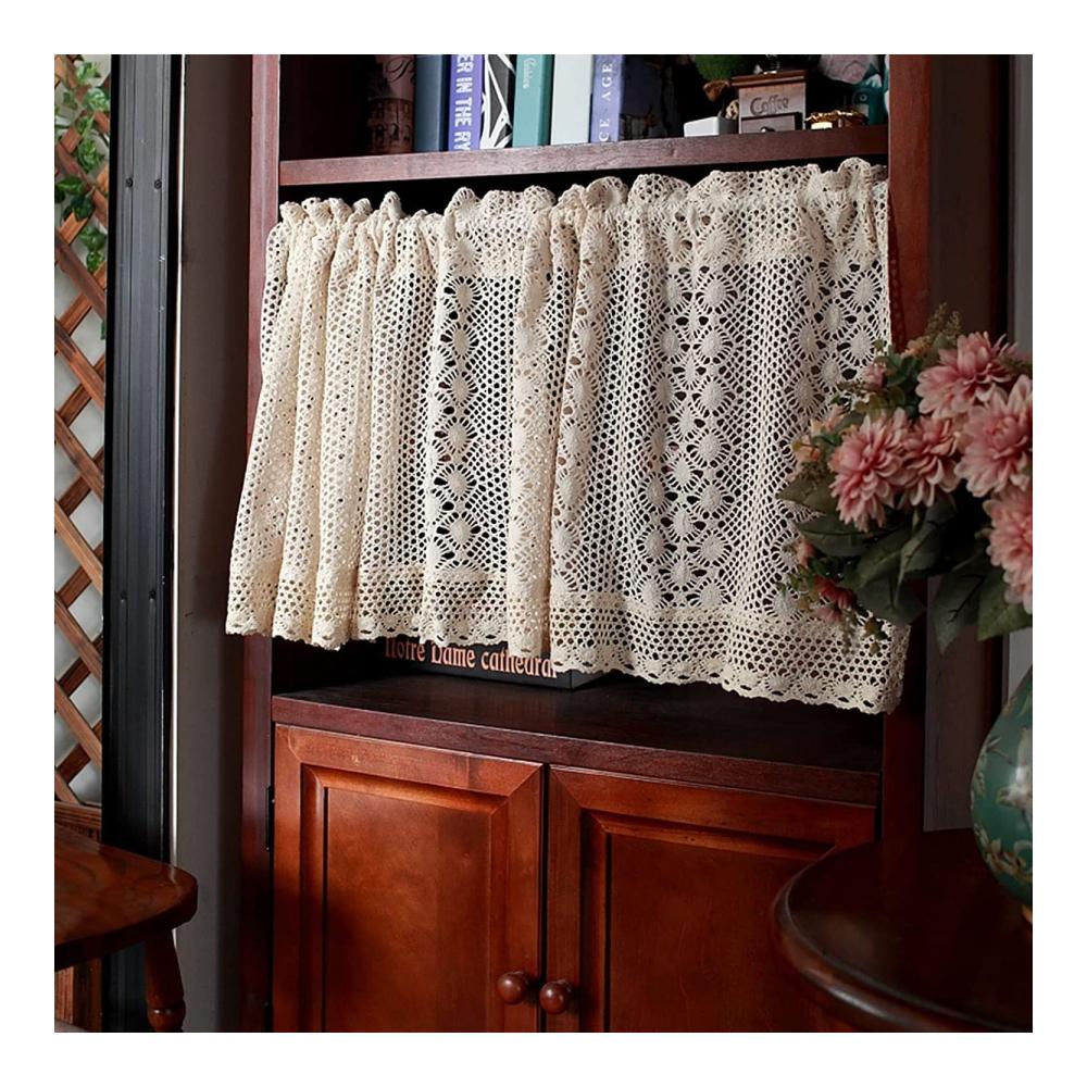 Entdecken Sie Eleganz Vintage Häkelspitze Schiebevorhang - 1 Panel Cafe Vorhang Volant - Semi-Blackout Landhausstil Fensterbehandlung für Schlafzimmer Badezimmer Esszimmer Küche - Maße B 150 cm * H. Stilvoll renovieren Sie Ihr