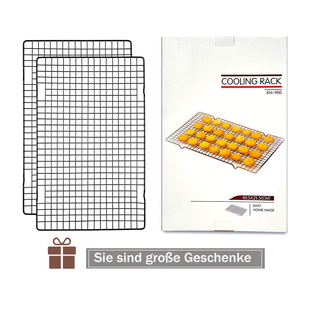 Güker Abkühlgitter Set - 2 Stück eckige Kuchengitter mit Antihaftbeschichtung für schnelles Auskühlen - Extra große 41x25cm Auskühlfläche - Backzubehör für