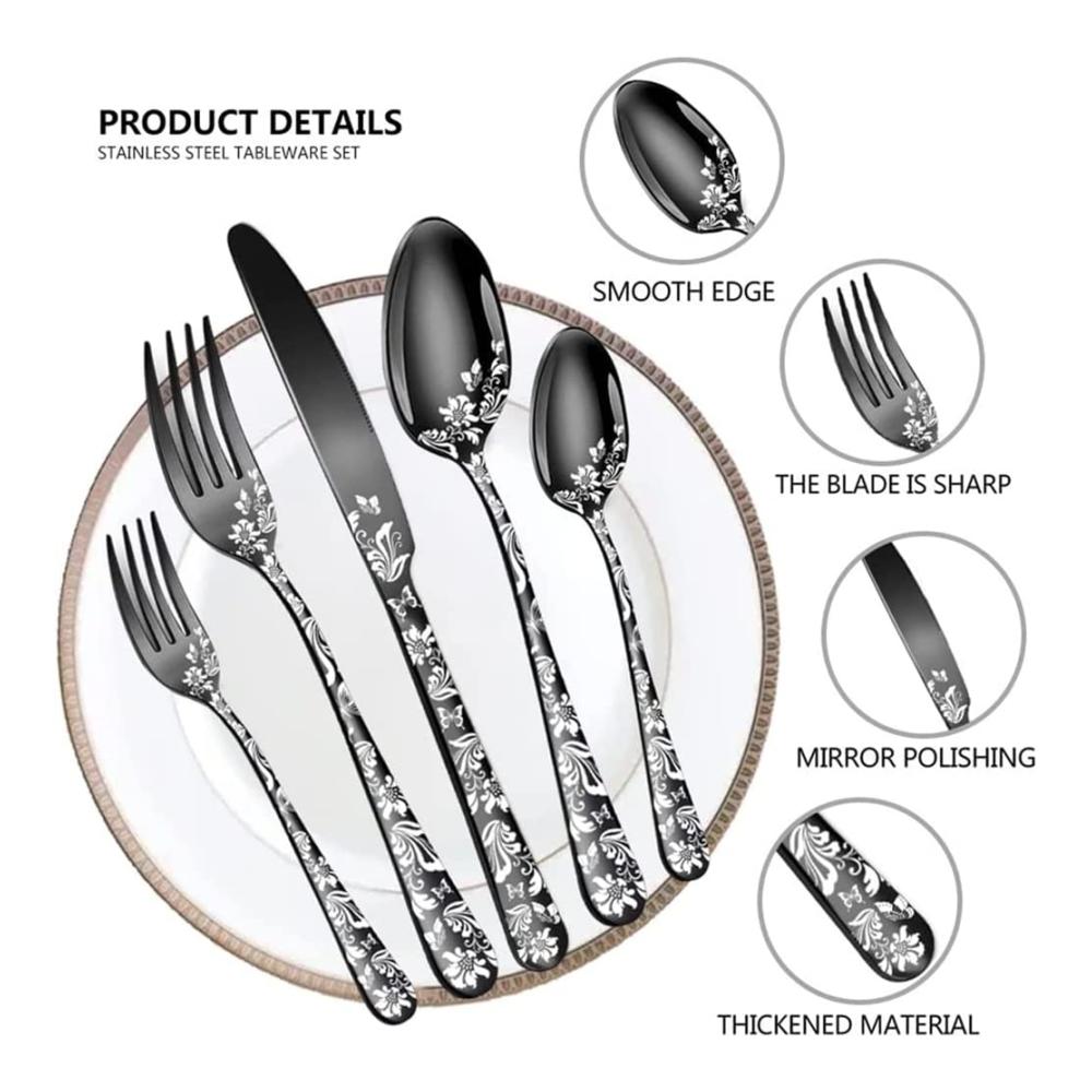 Exklusives 20-teiliges Besteckset für 4 Personen | Edelstahl mit einzigartigem Musterdesign | Inklusive Tafelmesser | Spülmaschinenfest | Hochwertige Gabeln & L