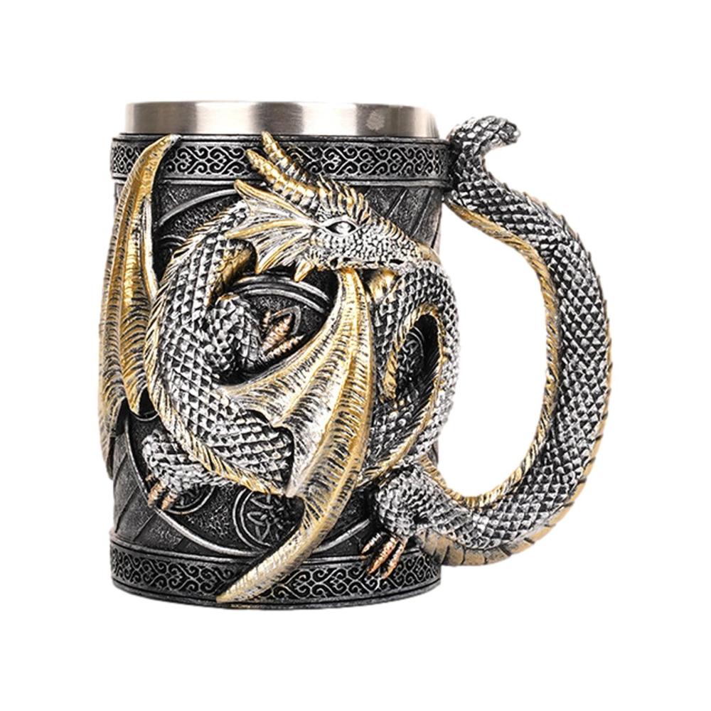 Mittelalterlicher Drachen-Bierkrug Handgefertigter Edelstahl Fassbecher mit 3D-Drachenmotiv | Gotisches Trinkgeschirr Stilvoller Becher für Bars & Mittelalterfans Perfektes Geschenk