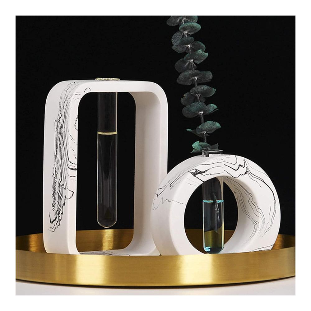 Dekorative Runde Marmorierte Vase für Zuhause | Elegante Glasvase für Blumenarrangements | Modernes Zementdesign | Ideal für Hydroponik und als Ornament | Einzelv