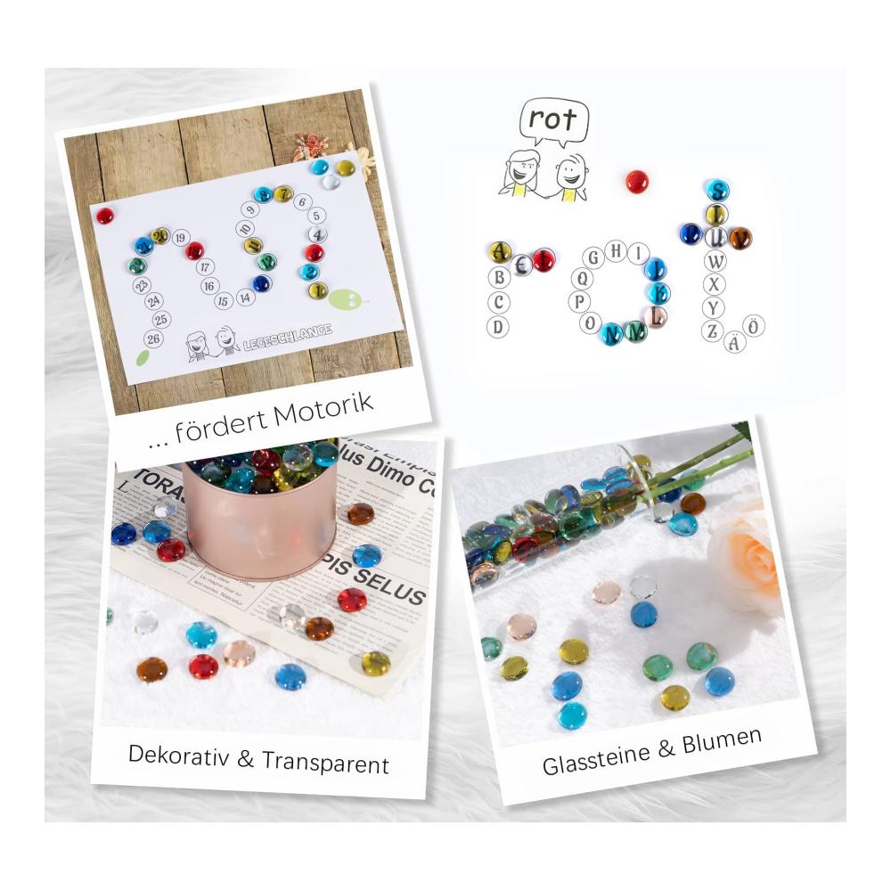 Attraktive Glasnuggets Bunt 900g - Premium Granulate für kreative Dekoideen - Muggelsteine Spielsteine & Mosaiksteine inklusive - Ideal zum Basteln und Verschönern