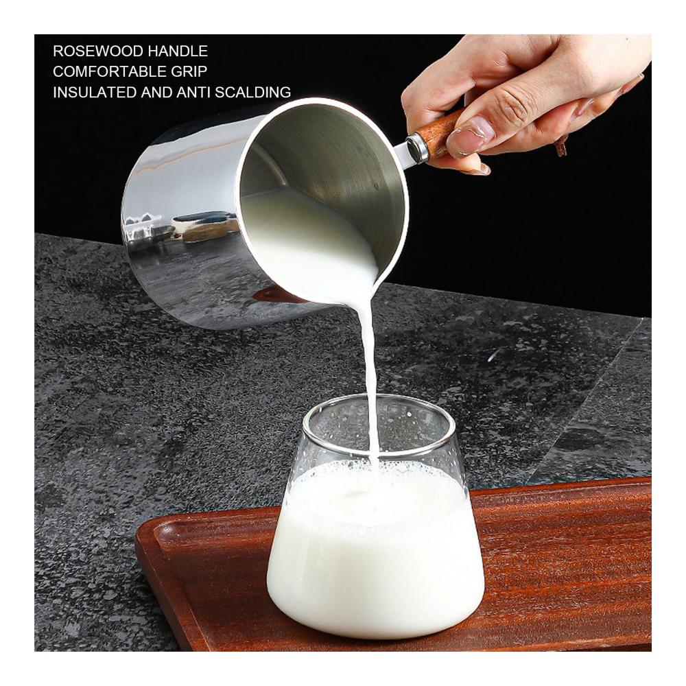 Edelstahl Milchtöpfe Set – Mini Butterwärmer & Saucen Topf mit Holzgriff – Idealer Kochtopf für Milch Schokolade & mehr – 450ML