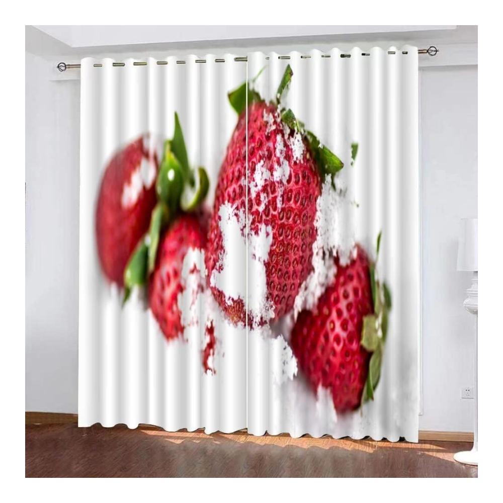 Exklusive Gardinenschals - 2er Set Weiße Erdbeere Vorhänge für stilvolles Wohnen - Modernes Design Blickdicht & Schallschutz - Perfekt für Schlaf- und Wohnzimmer - Maße 117 x 183 cm (BxH) - Hochwertige Ösen & Langlebige Qualität