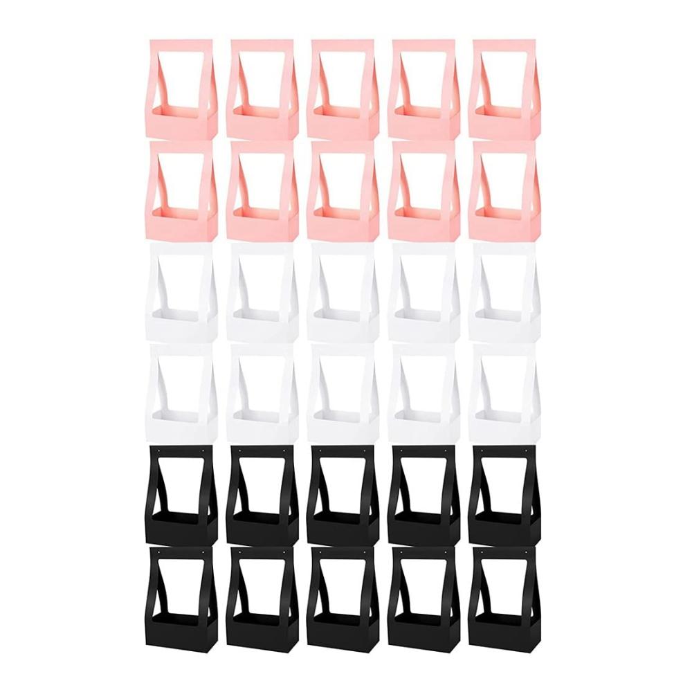 Premium Packpapier Blumenboxen Set – 30 Stück Rechteckige Geschenktüten für Blumenarrangements in Schwarz Weiß und Rosa - Ideale Verpackung für Blumensträuße