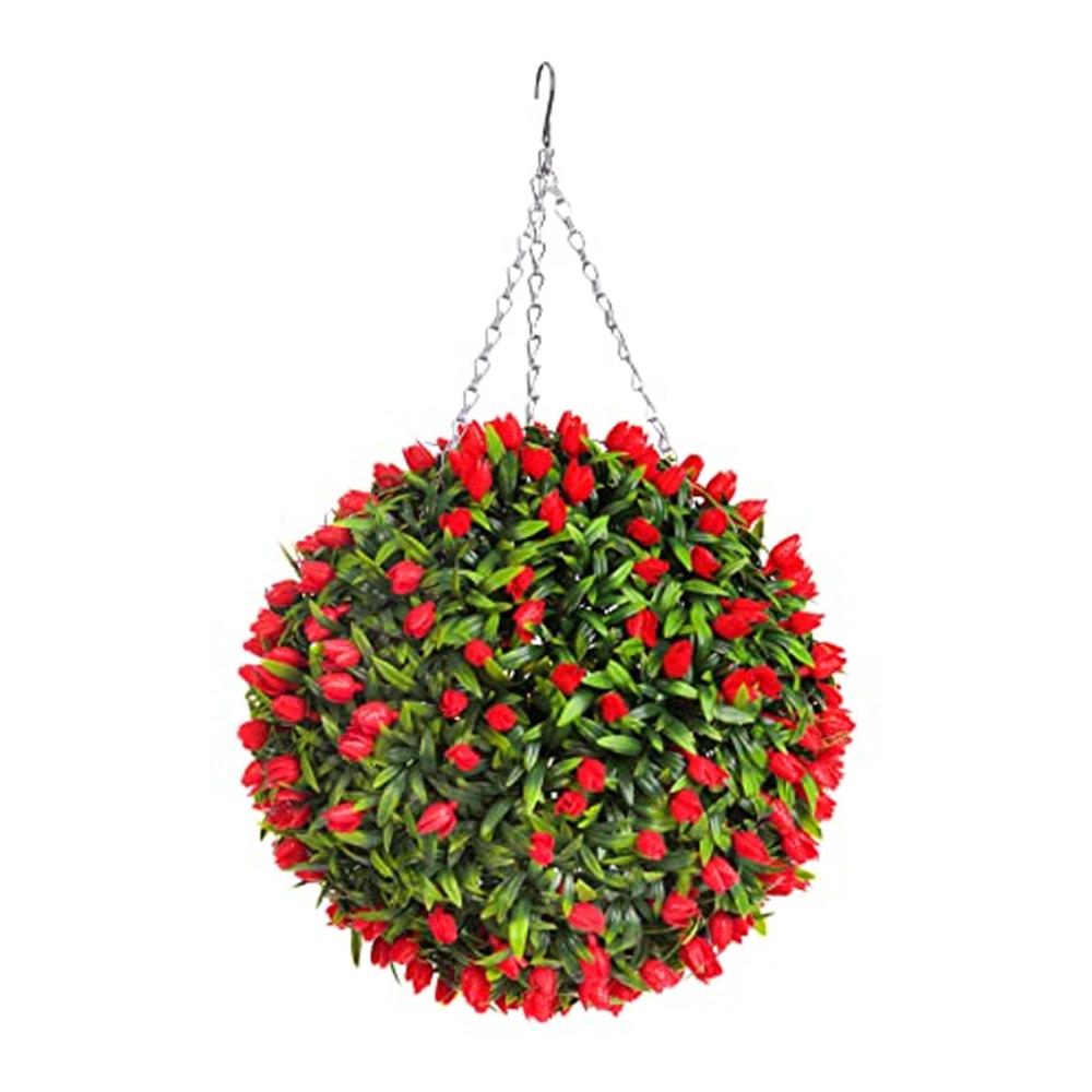 12-Zoll Blumen-Topiary-Ball Künstliche Hängepflanzen für Innen- und Außendeko - Simulation von Boxwood-Blumen - Dekorative Topiary-Bälle zum Aufhängen - Realistische Faux-Blumen