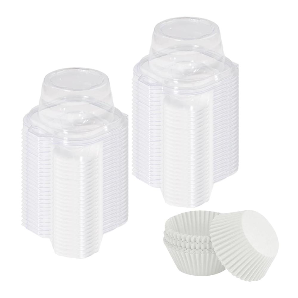 Entdecken Sie die Eleganz des Backens 100 Einweg-Backbecher Tulpenförmchen mit 50 Cupcake-Behältern fettdicht und lebensmittelqualität. Premium Antihaftbeschichtung für müheloses Backen. Perfektes Küchen-Backzubehör für Hochzeiten und besondere Anlässe