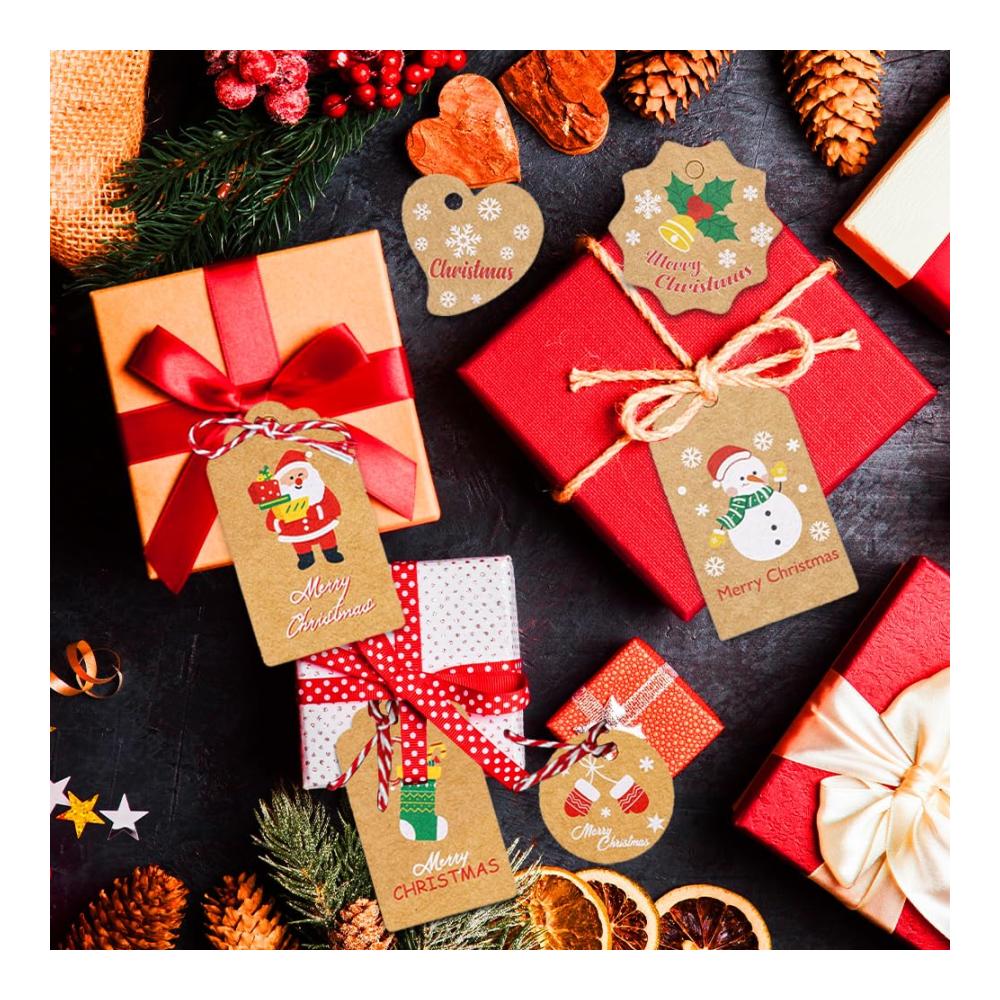 Entzückende Weihnachts-Geschenkanhänger 100er Pack mit Kraftpapieranhängern und 2 Rollen Schnur für mühelose Weihnachtsdekoration und Geschenk