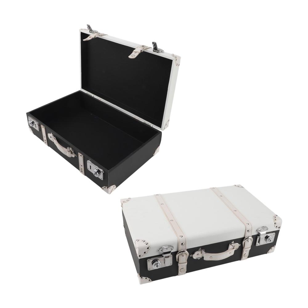 Dekorative Holzkoffer mit PU-Leder Europäischer Kleiner Koffer - Ideale Aufbewahrungslösung für stilvolle Reisen und zu Hause - Boxen & Kästen in Weiß Schwarz