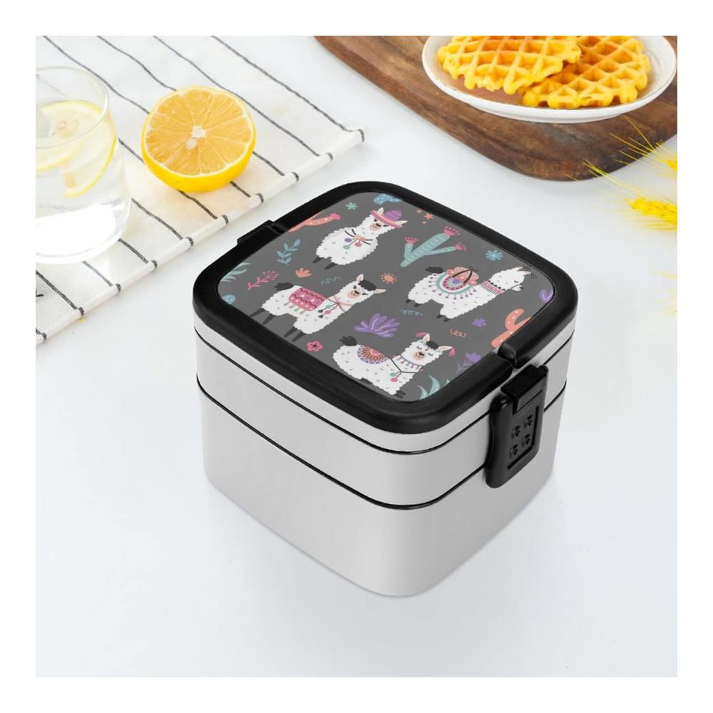 Alpaka Bento Box 2-lagige Frischhalteboxen mit Griff – Ideale Brotdose für Schule Arbeit und Unterwegs – Nachhaltige Lunchboxen für leckere Mahlzeiten unterwegs